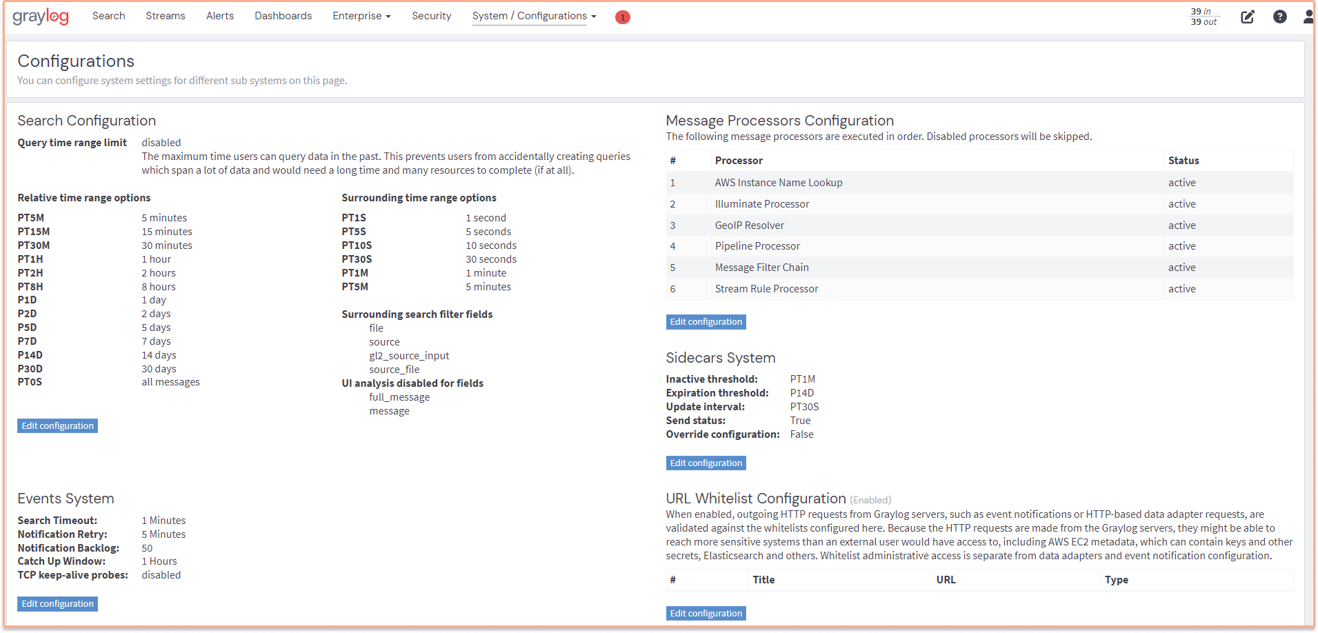 Search configuration in Graylog