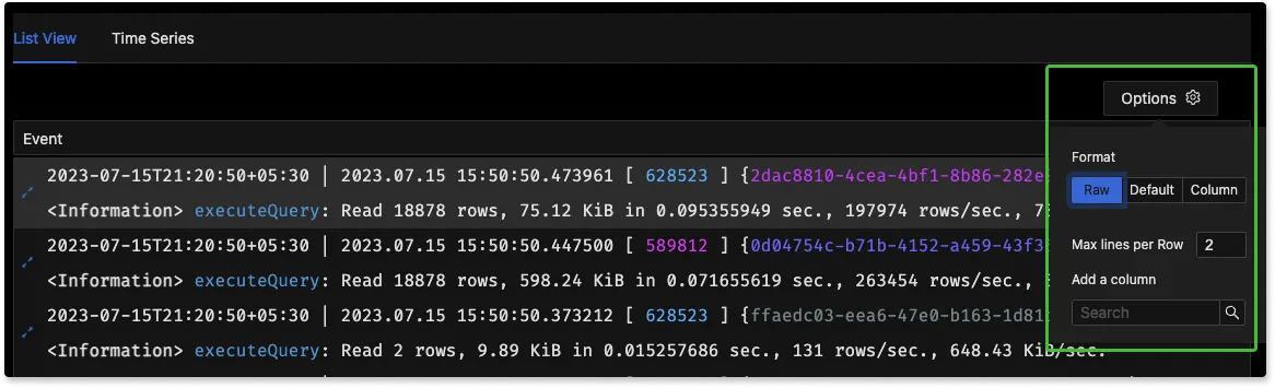 List View in Logs